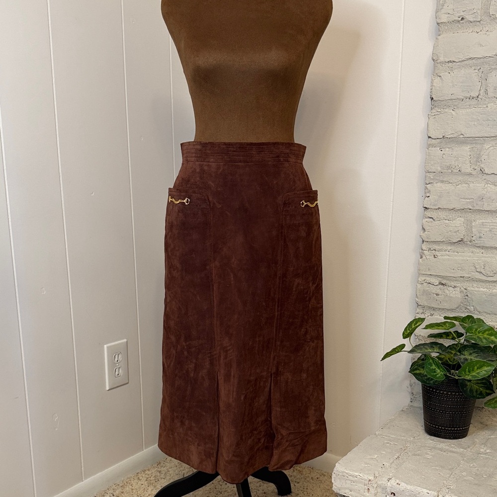 Vintage 70’s Gucci Rich Brown Suede Equestrian Midi Skirt